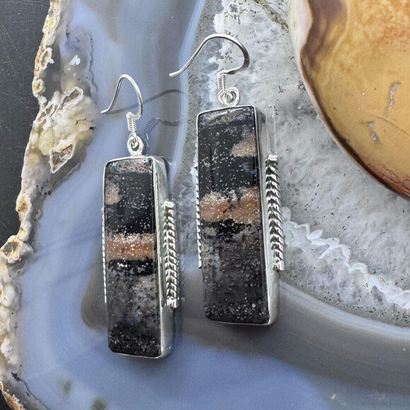 Sterling Southwestern Style Rectangle Honey Dendrite Dangle Earrings For Women - Picture 5 of 10